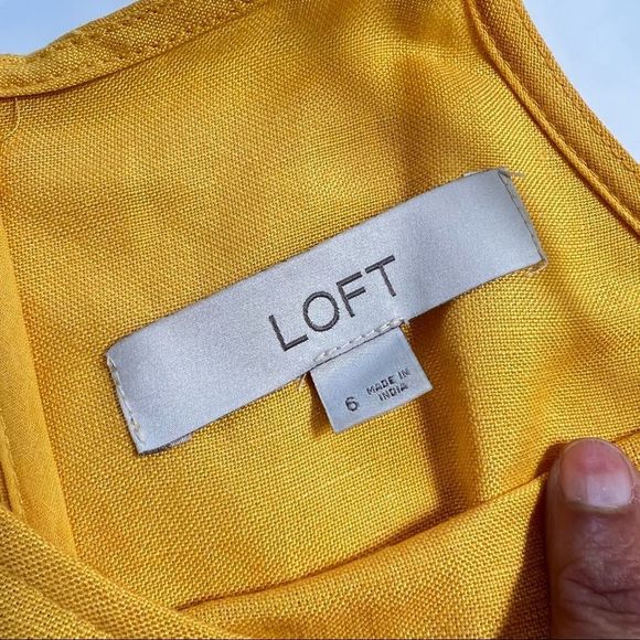 LOFT Size 6 Yellow Linen Blend Halter Dress MIDI Spring Summer - Picture 4 of 13